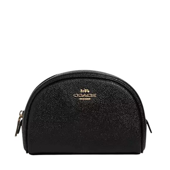 COACH COSMETIC MAKEUP CASE BLACK DOME SHAPE CROSSGRAIN LEATHER NEW! - Picture 1 of 5